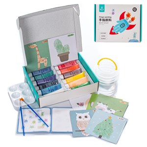 Set de 12 couleurs peinture acrylique pour doigts non toxique avec accessoires.