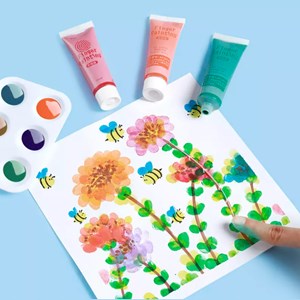 Set de 12 couleurs peinture acrylique pour doigts non toxique avec accessoires.