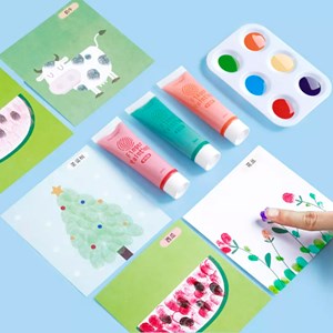 Set de 12 couleurs peinture acrylique pour doigts non toxique avec accessoires.