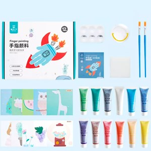 Set de 12 couleurs peinture acrylique pour doigts non toxique avec accessoires.