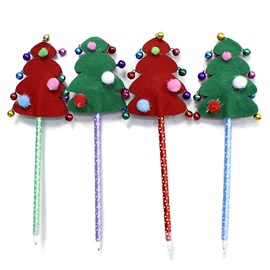 Stylo de noël 25cm. Décoration en feutre avec des grelots. Couleurs aléatoires.