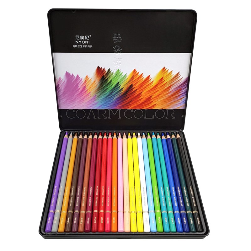 Set de 24 crayons de couleur. Fabriqués en bois, forme ronde professionnelle.