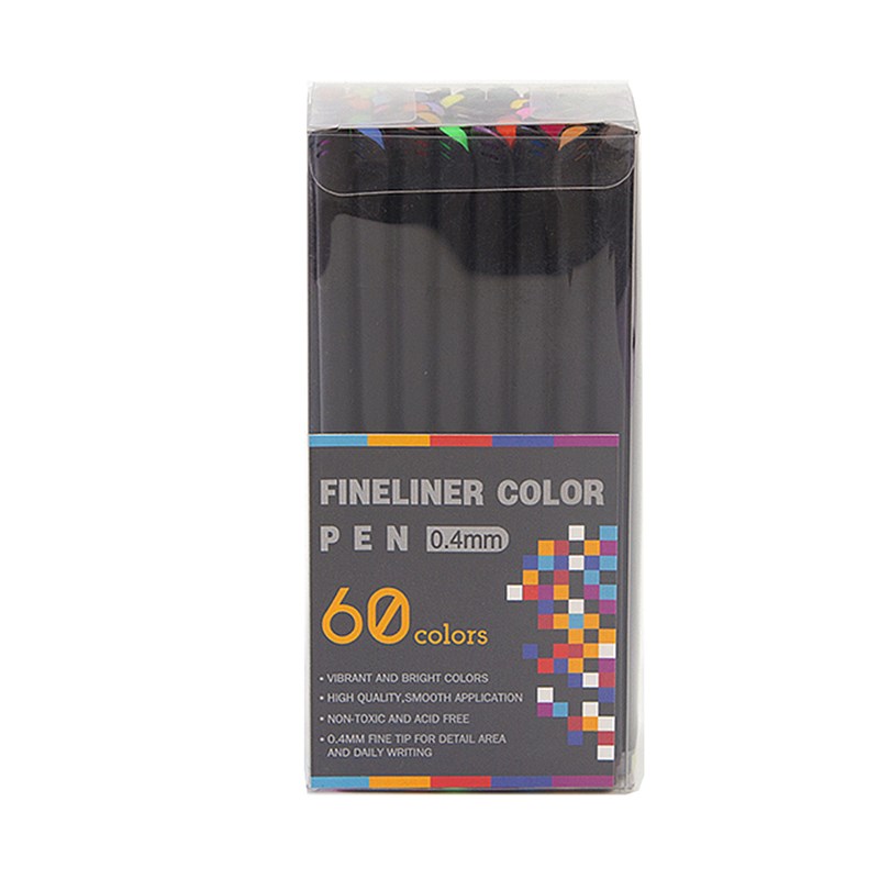 Set 60 marqueurs color fineliner professionnel pointe fine 0,4 mms.