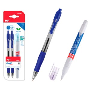 Ensemble d'écriture : 2 stylos à bille rétractables bleus.