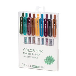 Ensemble de 9 stylos à gel de différentes couleurs.