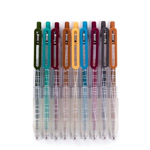 Ensemble de 9 stylos à gel de différentes couleurs.