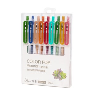 Ensemble de 9 stylos à gel de différentes couleurs.