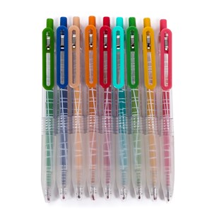 Ensemble de 9 stylos à gel de différentes couleurs.