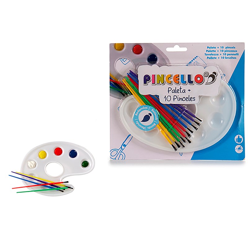 Ensemble de 10 pinceaux avec palette et peinture.