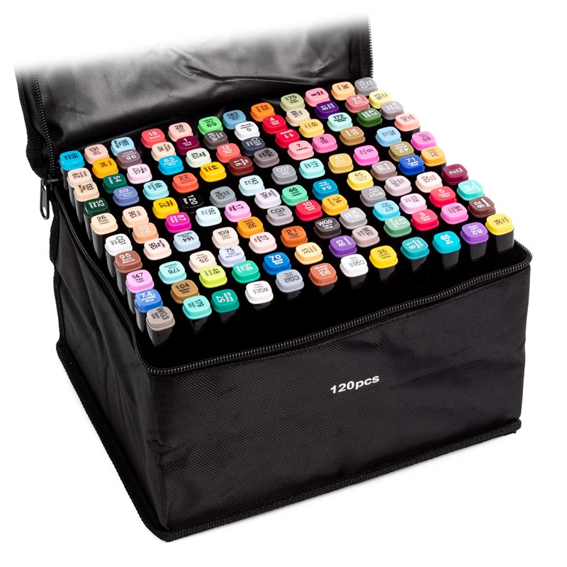 Ensemble de 120 marqueurs de couleurs variées.