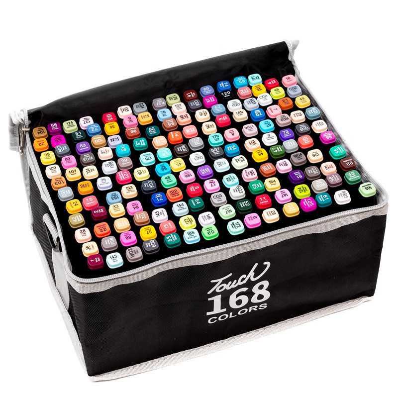 Ensemble de 168 marqueurs de couleurs variées.