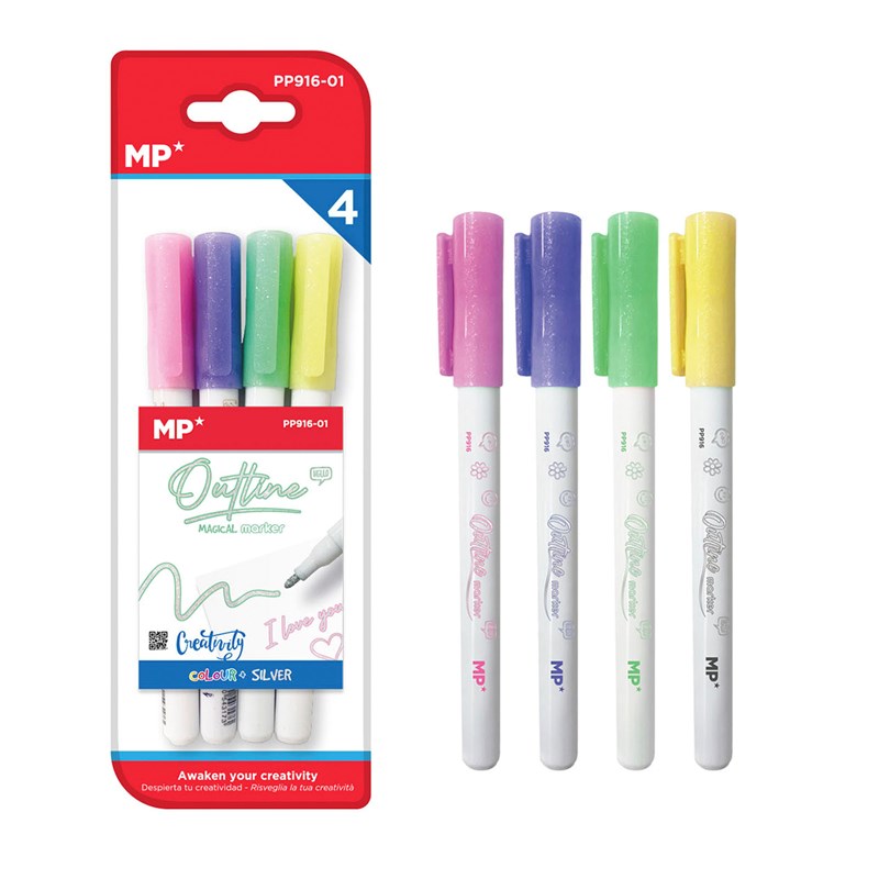 Ensemble 4 pcs marqueur magique out liner double ligne. Rose, lilas, vert clair.
