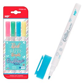 Ensemble 4 pcs marqueur magique out liner double ligne. Rose, bleu, vert clair.