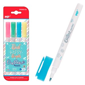 Ensemble 4 pcs marqueur magique out liner double ligne. Rose, bleu, vert clair.