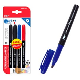 Marqueur permanent 4 uds. 2 noir, 1 rouge et 1 bleu. Pack économie