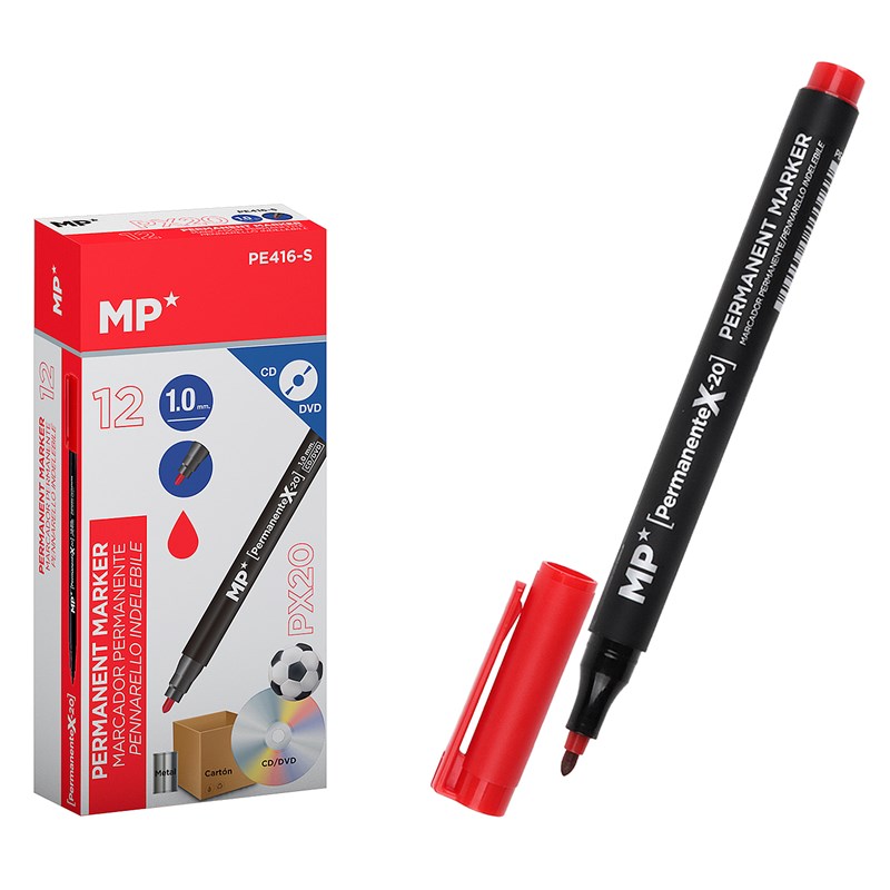 Pack 12 marqueurs permanents cd pointe moyenne rouge