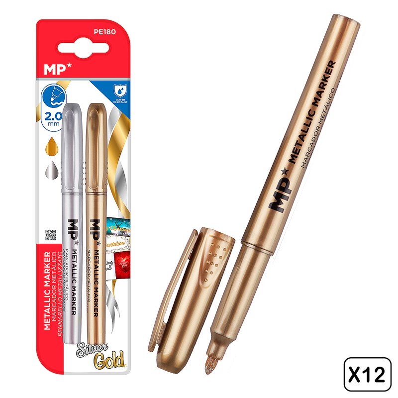 Pack 12 marqueurs métalisés set de 2 or et argent