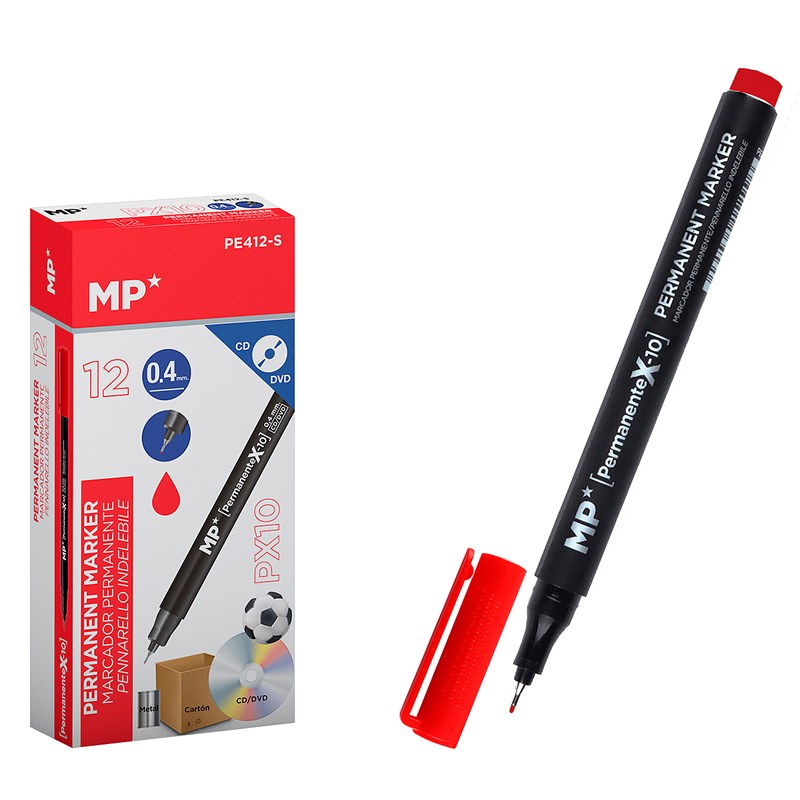 Pack 12 marqueurs permanents cd point fin rouge