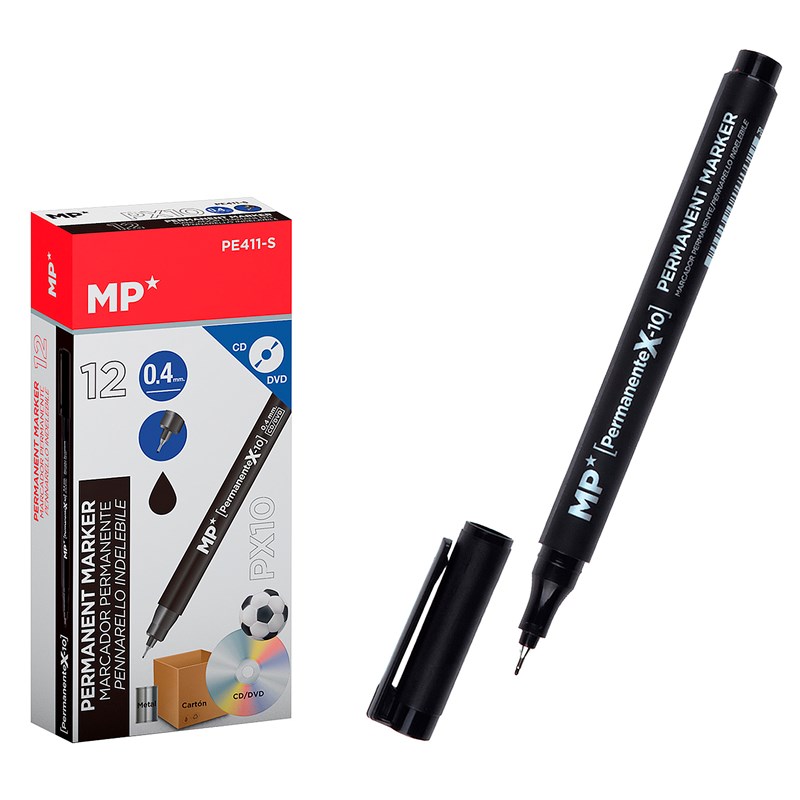 Pack 12 marqueurs permanents cd point fine noir