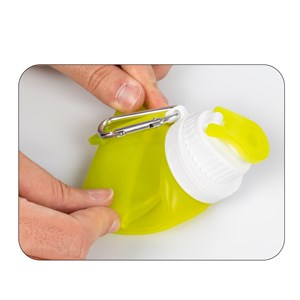 Mini bouteille pliable enroulable de 320ml, en silicone de qualité alimentaire.