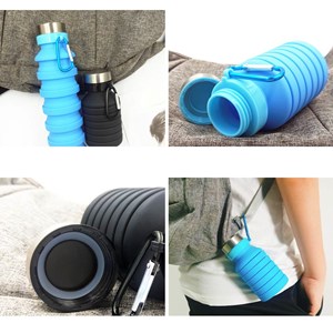 Bouteille de sport pliable en silicone. 470 à 550ml, sans bpa, bouchon.