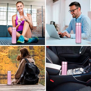 Thermos sportif de 500 ml avec indicateur de température intelligent.