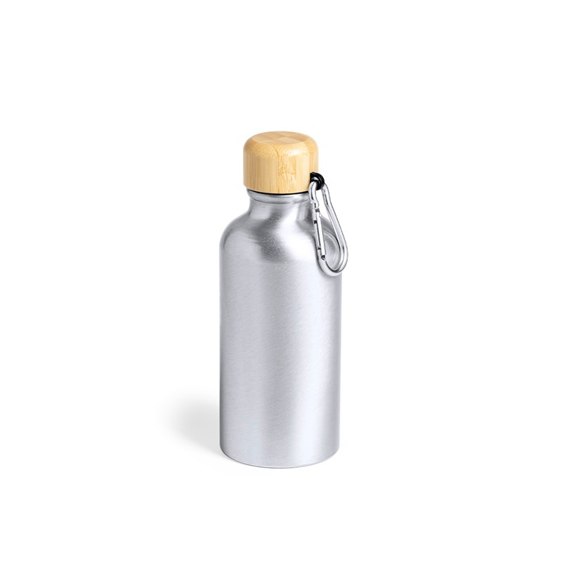 Bidon en aluminium de 400 ml avec bouchon en bambou et mousqueton