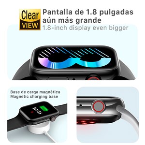 Smartwatch t900 pro 8 avec un écran de 1,8 hr, moniteur de fréquence cardiaque.