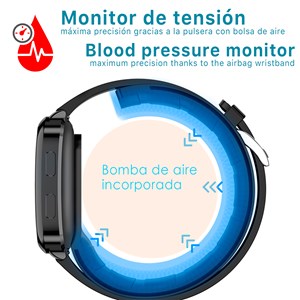 Smartwatch p60 avec pompe à air et ballon de test de pression artérielle réel.
