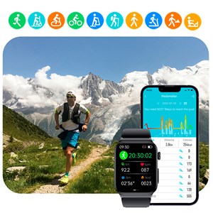 Smartwatch e500 avec détection de la glycémie, moniteur de tension et o2.