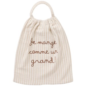 Serviette élastique comme un grand gaze de coton beige rayé galet