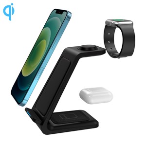 Station de charge 3 en 1 de 15w. Base de chargement sans fil qi.
