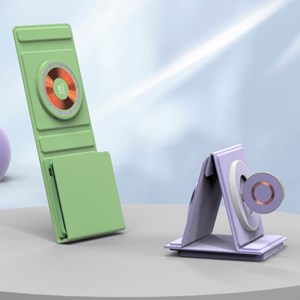 Base de charge portable pliable magsafe 15w + qi + apple watch. Lampe led.