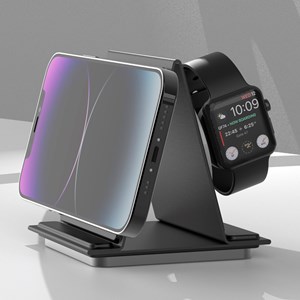 Base de charge portable pliable magsafe 15w + qi + apple watch. Lampe led.