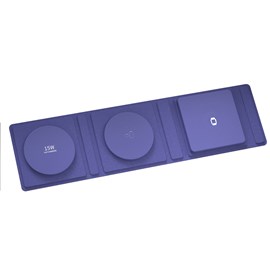 Station de charge portable pliable, en cuir. Magsafe 15w + qi 5w + smartwatch 3w