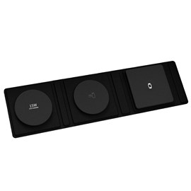 Station de charge portable pliable, en cuir. Magsafe 15w + qi 5w + smartwatch 3w
