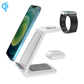 Station de charge 3 en 1 de 15w. Base de charge sans fil qi pour 2 smartphones.