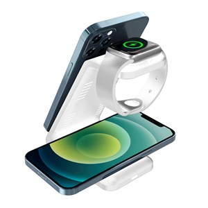 Station de charge 3 en 1 de 15w. Base de charge sans fil qi pour 2 smartphones.