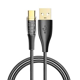 Câble usb 2.0 am à usb-c pd20w de 6a. 1,2 mètres, od 4mm. Avec lumière led.