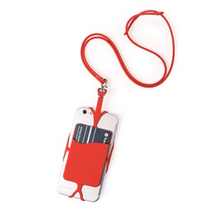 Lanyard en silicone veltux pour smartphone, avec porte-carte et mousqueton.