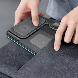 Base de chargement sans fil pliable 3 en 1. Base qi 15w double position.