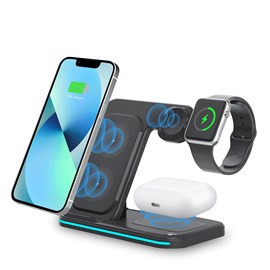 Base de chargement sans fil pliable 3 en 1. Base qi 15w double position.