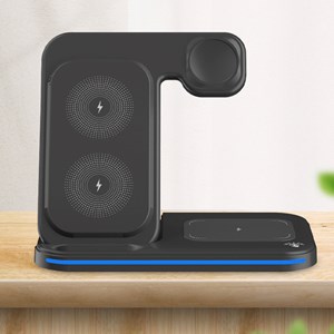 Base de chargement sans fil pliable 3 en 1. Base qi 15w double position.