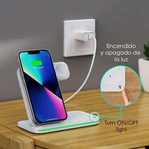 Base de chargement sans fil pliable 3 en 1. Base qi 15w double position.