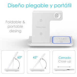 Base de chargement sans fil pliable 3 en 1. Base qi 15w double position.