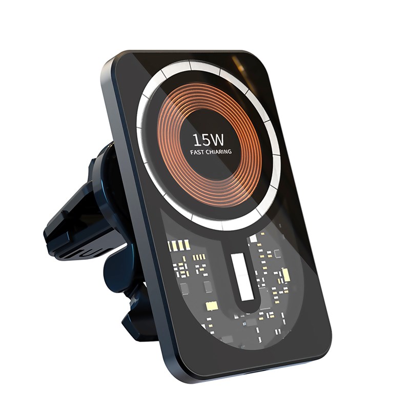 Chargeur de voiture sans fil magsafe, avec pince pour prise d'air, 15w.