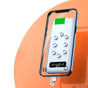 Powerbank 10.000mah avec ventouses pour fixation arrière au smartphone.