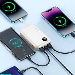 Powerbank 20.000mah avec charge rapide pd22,5w, câble usb-c intégré.