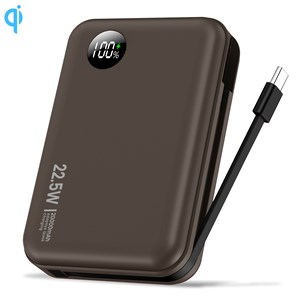Powerbank 20.000mah avec charge rapide pd22,5w, câble usb-c intégré.