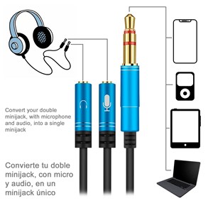 Adaptateur conversor double minijack femelle vers minijack mâle.